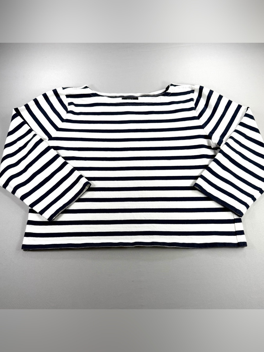 J.Crew Classic Fit L Navy White Striped Boatneck Long Sleeve Cotton Top Costal